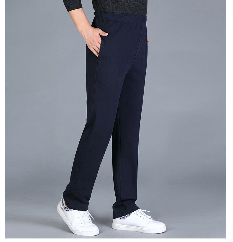 Winter Men's Fleece-lined Thickened Casual Pants Middle-aged and Elderly Elastic Waist Sports Pants High Waist Stretch Dad's Long Pants