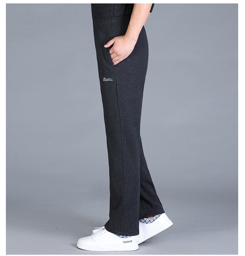 Winter Men's Fleece-lined Thickened Casual Pants Middle-aged and Elderly Elastic Waist Sports Pants High Waist Stretch Dad's Long Pants