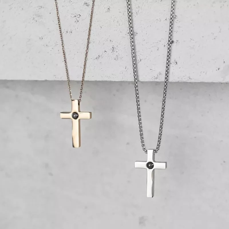 Dascusto Customized Cross Projection Necklace Men Personality Memorial Gifts For Birthday Anniversary Best Gifts Men's Jewelry