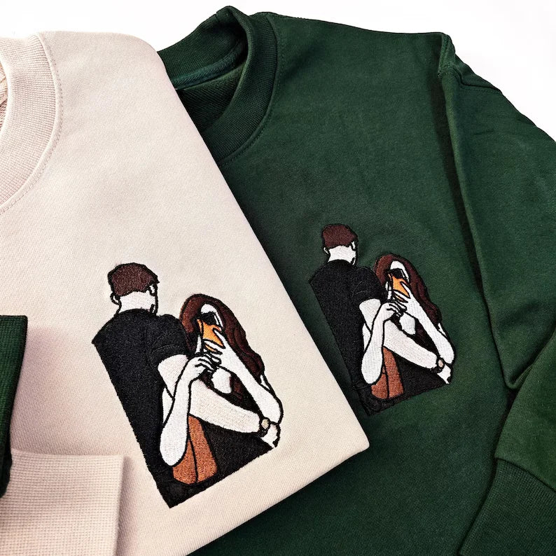 Custom Portrait From Photo Sweatshirt,Photo Embroidery Custom Couple Portrait,Couples Portrait,Personalized Anniversary