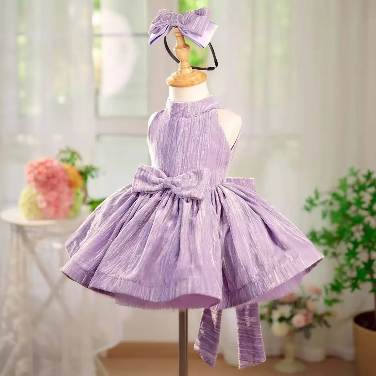 Dreamy Vow J310 Elegant O-Neck Sleeveless Light Lilac Flower Girl Dress With Bow for Kids Holiday Birthday Party Short Ball Gown