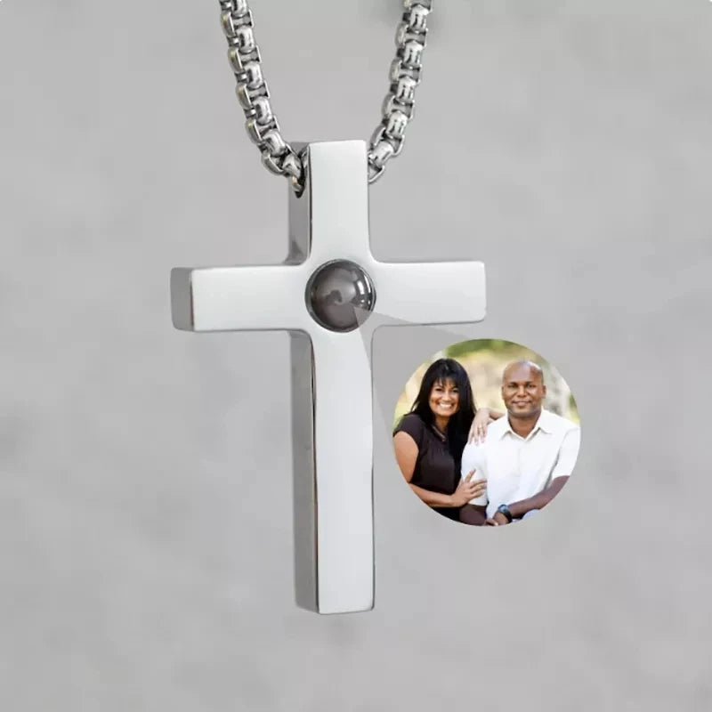 Dascusto Customized Cross Projection Necklace Men Personality Memorial Gifts For Birthday Anniversary Best Gifts Men's Jewelry