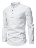 Spring And Autumn Men'S Pure Cotton Solid Color Shirts, Elegant Long-Sleeved Stand-Up Collar Shirts, Slim-Fit Men'S Shirts