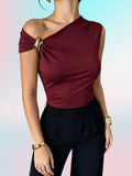 New summer product of 2026, simple and sleeveless top with fashionable metal ring design, solid color slimming vest top