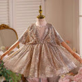 Dreamy Vow D031 Luxury V-Neck Beaded Brown Flower Girl Dress Cap Sleeve Dubai Wedding Birthday Holiday Evening Party Summer Prom
