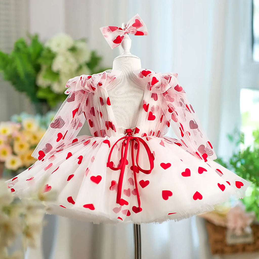 Dreamy Vow D059 Charming V-Neck Long Sleeves Bowed Heart Pattern Tulle Baby Flower Girl Dresses Wedding Evening Prom Ball Gown