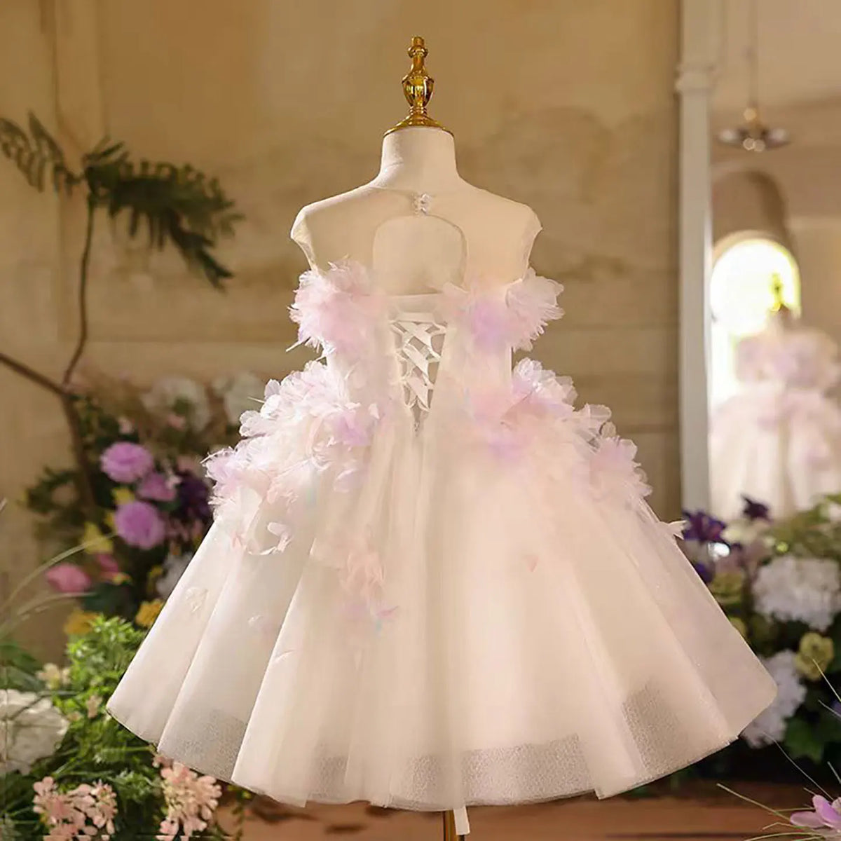Dreamy Vow D039 Lovely Sleeveless Tiered Tulle Flower Girl Princess Dress for Kids Wedding Birthday Party Spring Short Ball Gown