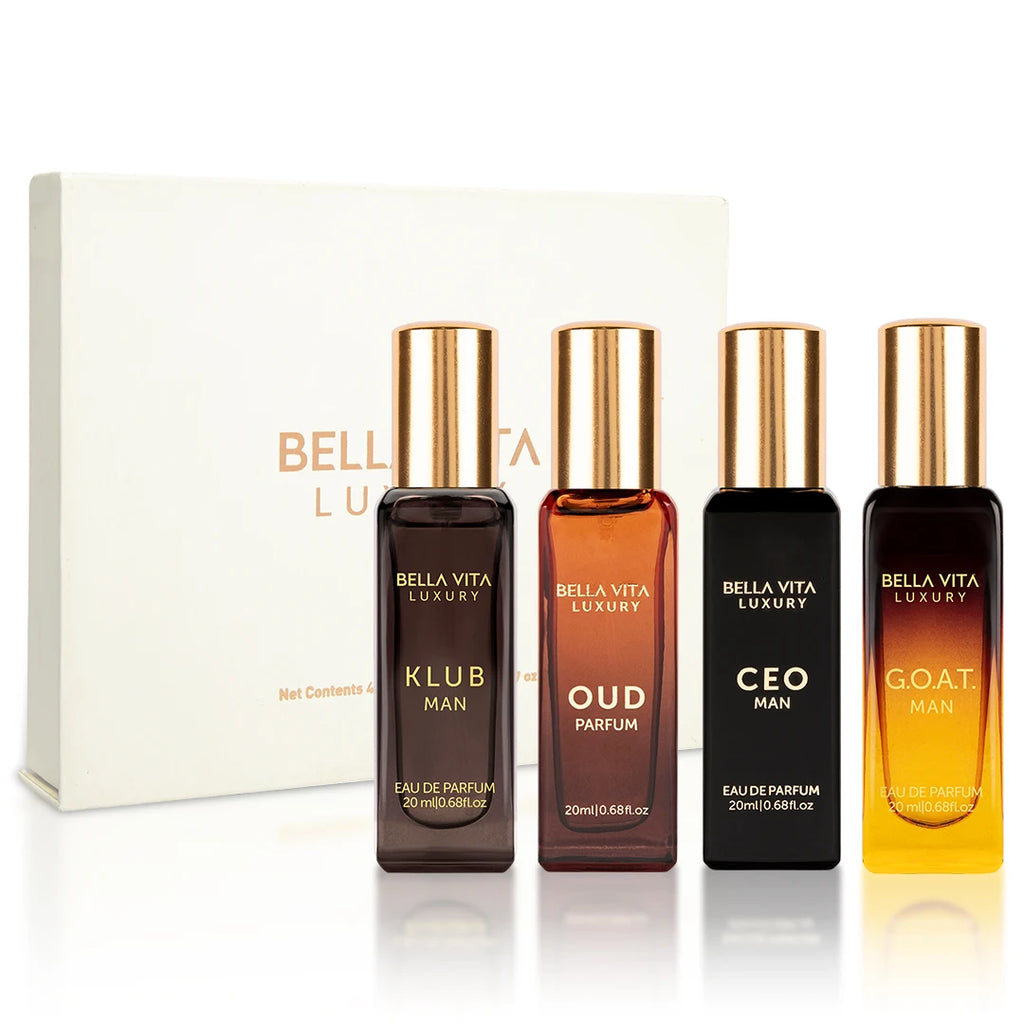 Bellavita Unisex Perfume Gift Set 4x20ml Honey White Oud Skai Fresh Honey Artemisia Lemon Bergamot Sweet Almond Collection for Daily Wear Father Day Gift for Him Her