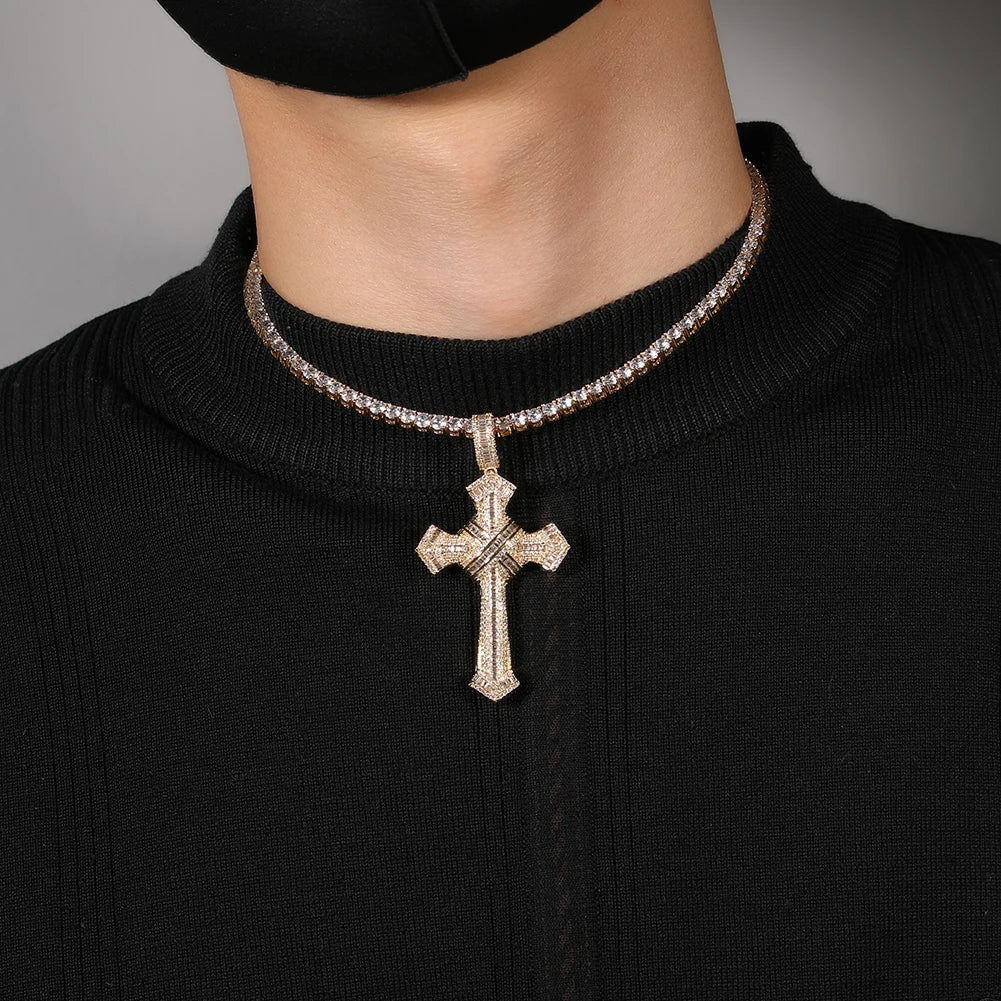 The Bling King Shiny Bundled Cross Pendant Necklace For Men Trendy Christian Jesus Cubic Zirconia Choker Rock Jewelry