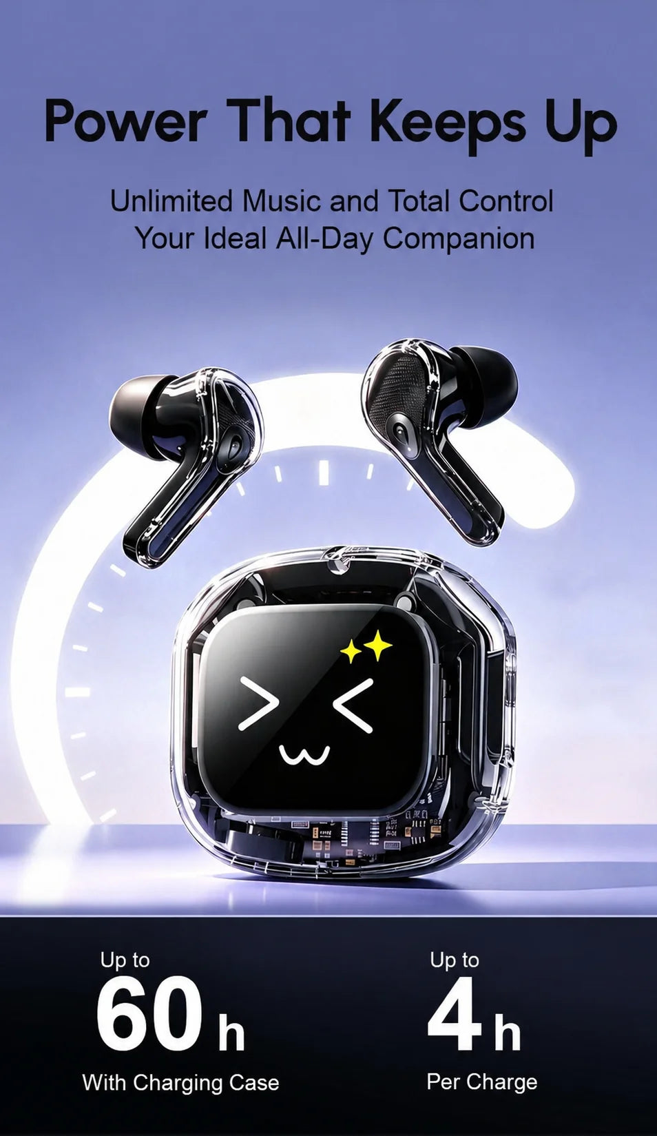 KOUO In-Ear Earbuds with Smart Touch Screen Wireless Bluetooth 5.4 HiFi Audio Earphones for Business Travel Language Translation