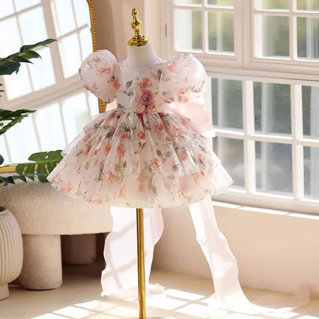Dreamy Vow J865 Gorgeous O-Neck 3D Flowers Tulle Flower Girl Dress With Bow Tailing Wedding Birthday Party Knee Length Prom Gown