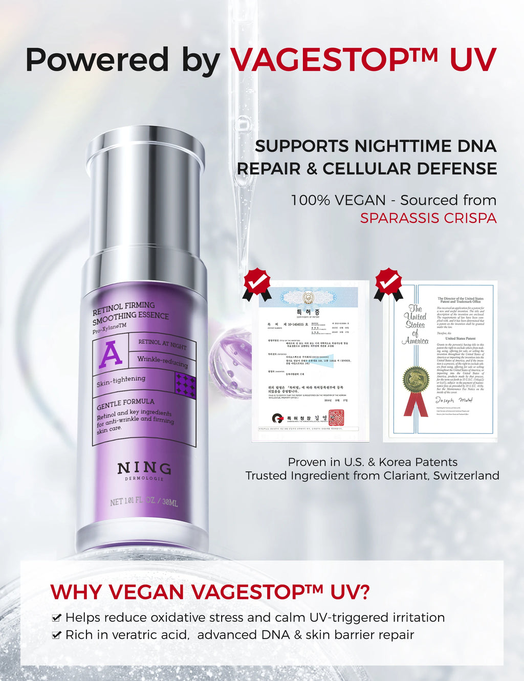 Ning Dermologie Retinol Serum for Face - 300PPM Retinol & Peptides