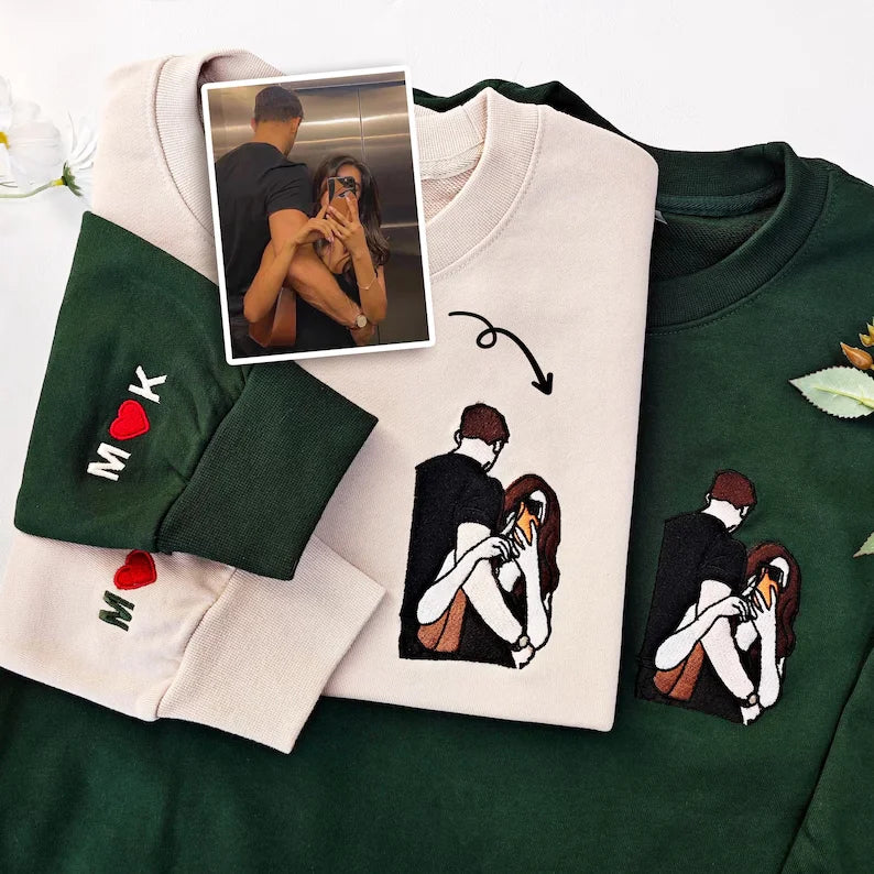 Custom Portrait From Photo Sweatshirt,Photo Embroidery Custom Couple Portrait,Couples Portrait,Personalized Anniversary