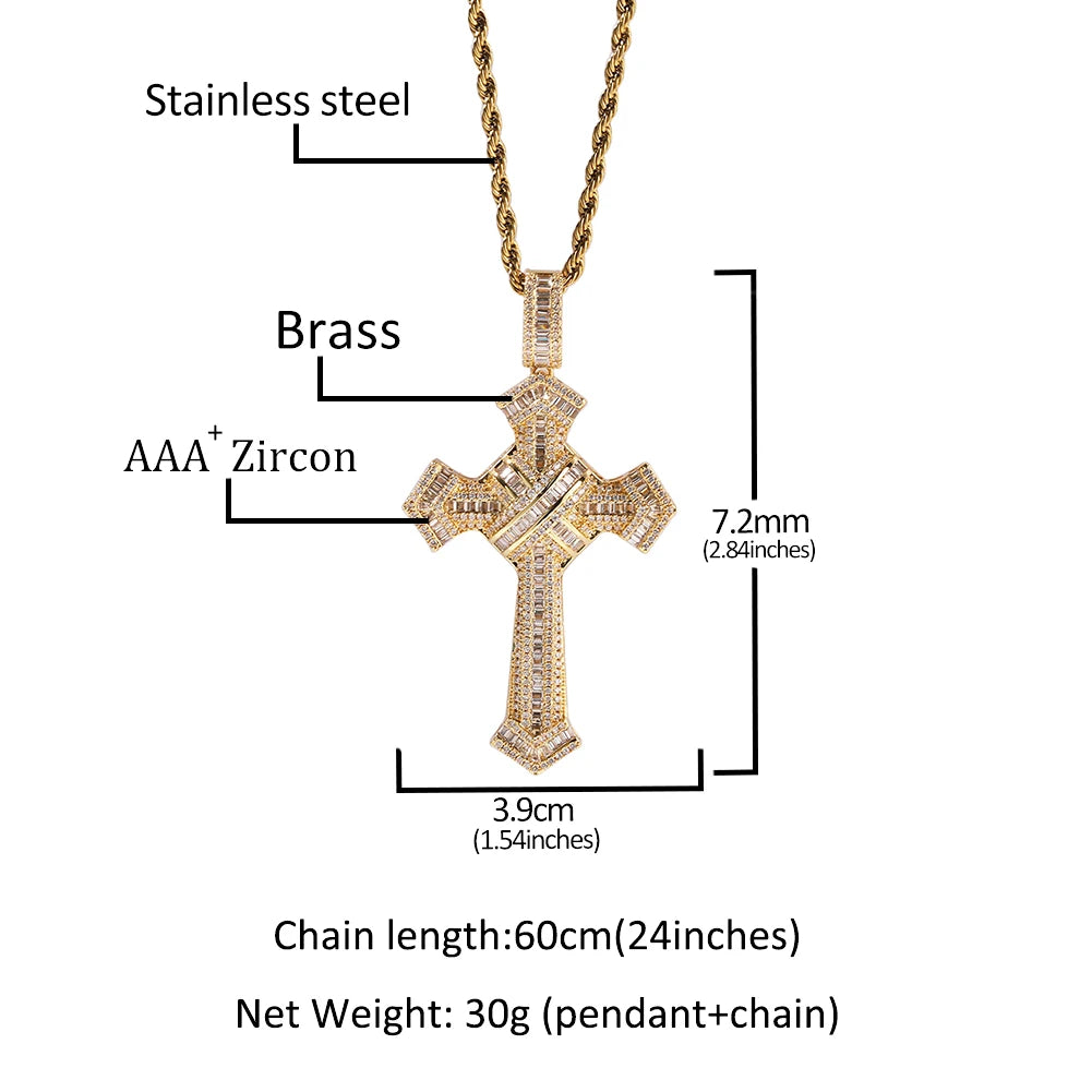 The Bling King Shiny Bundled Cross Pendant Necklace For Men Trendy Christian Jesus Cubic Zirconia Choker Rock Jewelry