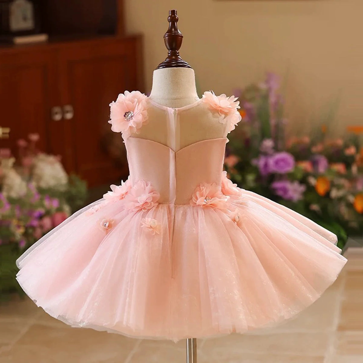 Dreamy Vow J417 Enchanting Pink Baby Girl Dress Sleeveless Tulle Rhinestone Embellished Floral Detail Short Party Ball Gown