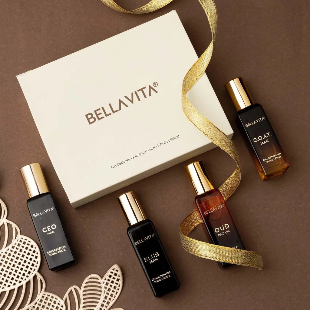 Bellavita Unisex Perfume Gift Set 4x20ml Honey White Oud Skai Fresh Honey Artemisia Lemon Bergamot Sweet Almond Collection for Daily Wear Father Day Gift for Him Her