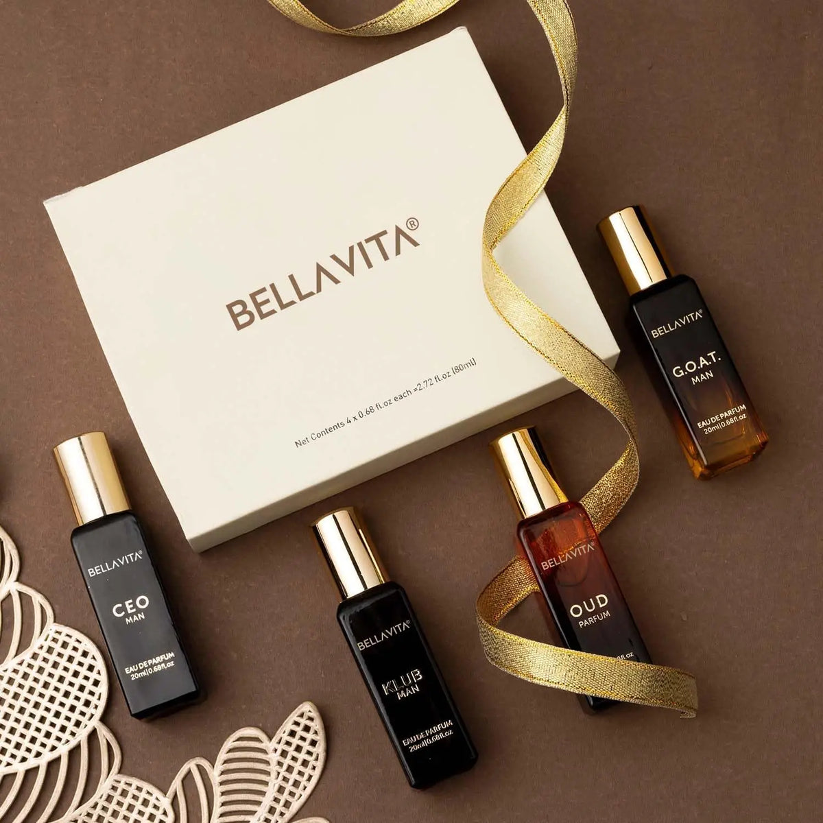 Bellavita Unisex Perfume Gift Set 4x20ml Honey White Oud Skai Fresh Honey Artemisia Lemon Bergamot Sweet Almond Collection for Daily Wear Father Day Gift for Him Her