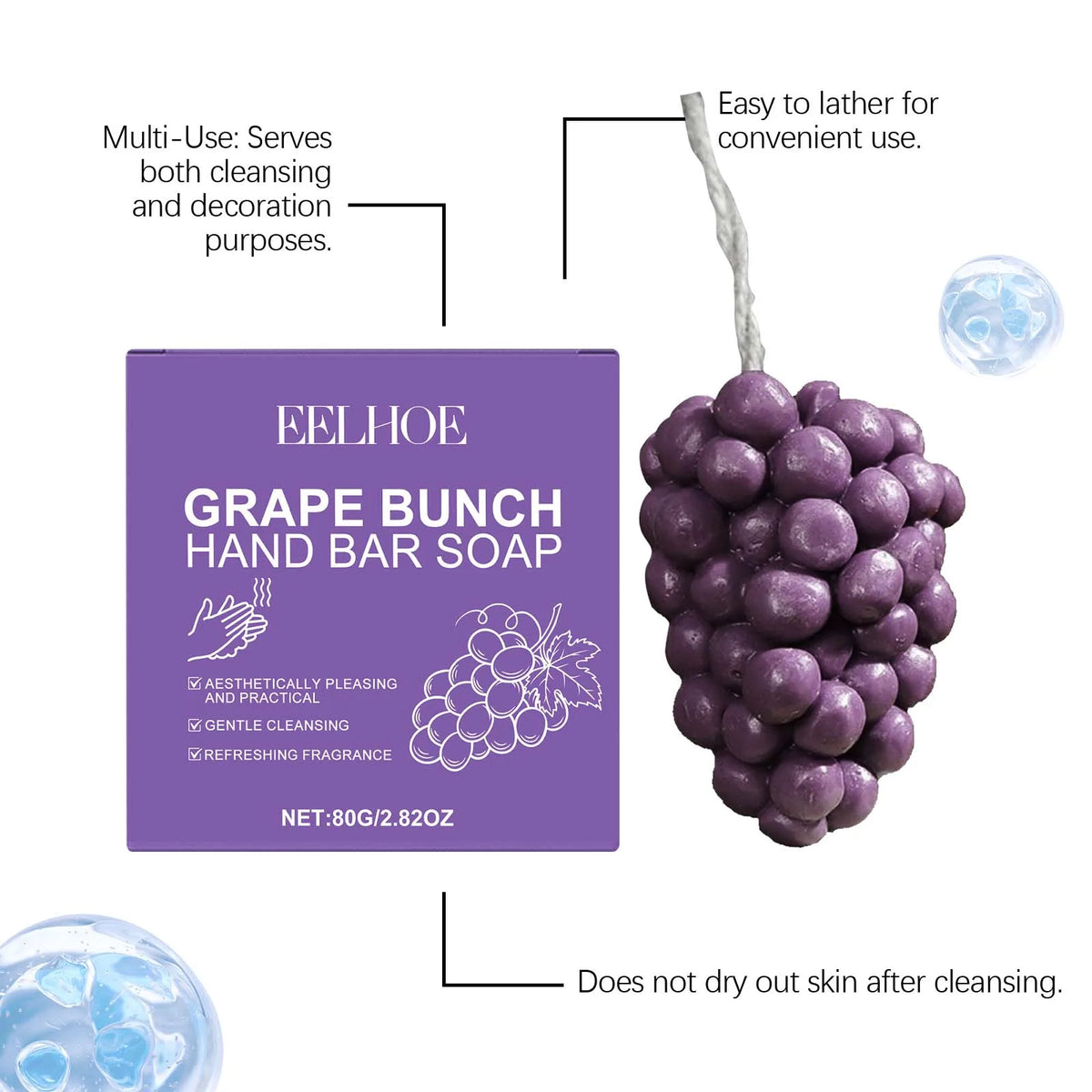 80g Grape Handmade Soap Daily Gentle Cleaning Dirts Moisturizing Non-tight Fruity Fragrance Refreshing Softening Rich Bubble Hand Washing Soap