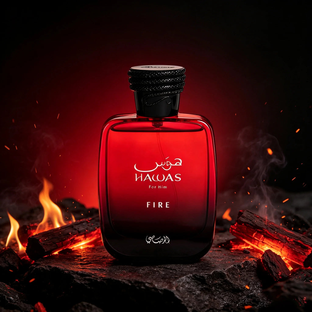 Rasasi Hawas Fire Eau de Parfum Spray for Men – Intense Fiery Spicy & Warm Amber Woody Scent, Long-Lasting Premium Arabian Fragrance, Perfect Gift, 100 ml / 3.4 fl oz