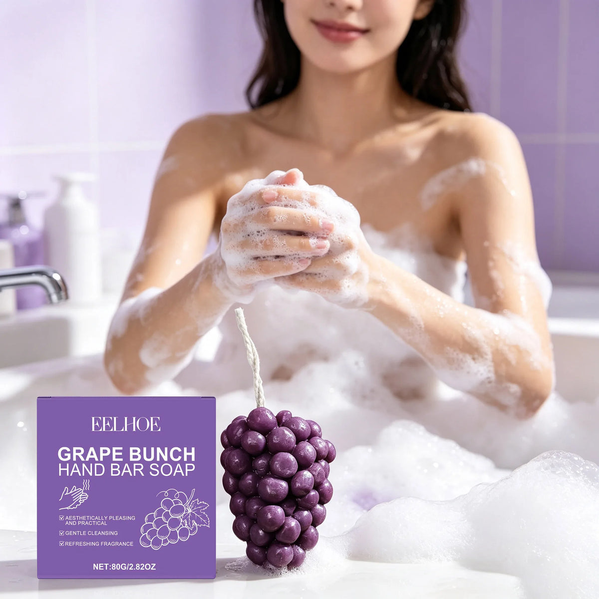 80g Grape Handmade Soap Daily Gentle Cleaning Dirts Moisturizing Non-tight Fruity Fragrance Refreshing Softening Rich Bubble Hand Washing Soap