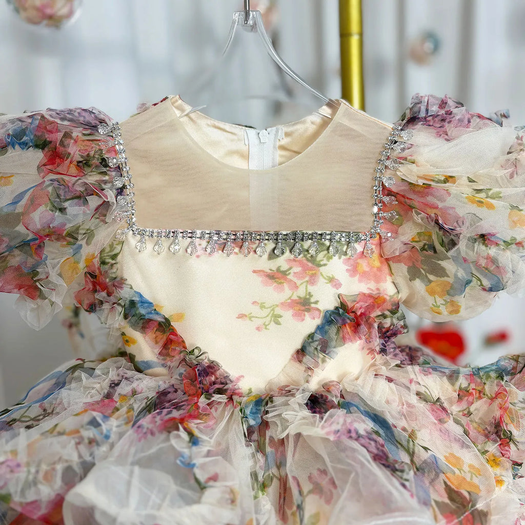 Dreamy Vow J410 Lovely Floral Pink Girl Dress Puff Sleeves for Kids Princess Holiday Birthday Party Ball Gown