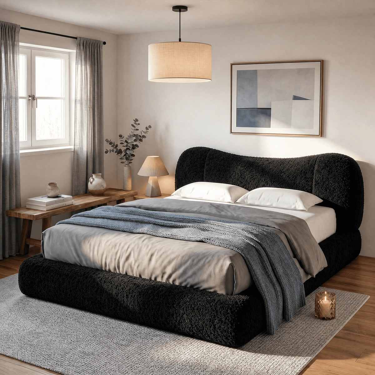 EnHomee Cloud Bed Frame with 5.9" Detachable Headboard, No Assembly Required Beds All-Foam Boneless, Noise-Free, No Box Spring Needed