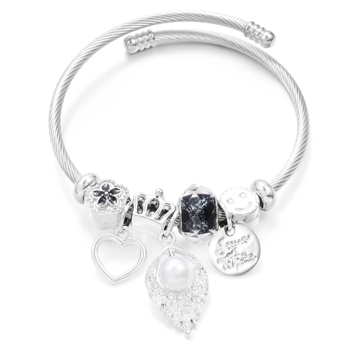 New Trendy Rhinestones Dragonfly Crystal Beaded Pendant Bracelet Stainless Steel 4 Colors Closure Bangles Women'S Bracelet Jewelry
