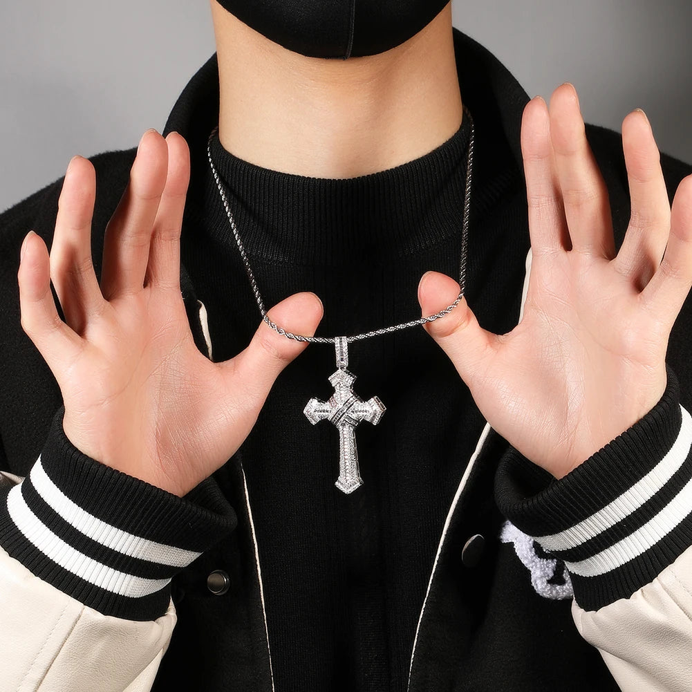The Bling King Shiny Bundled Cross Pendant Necklace For Men Trendy Christian Jesus Cubic Zirconia Choker Rock Jewelry