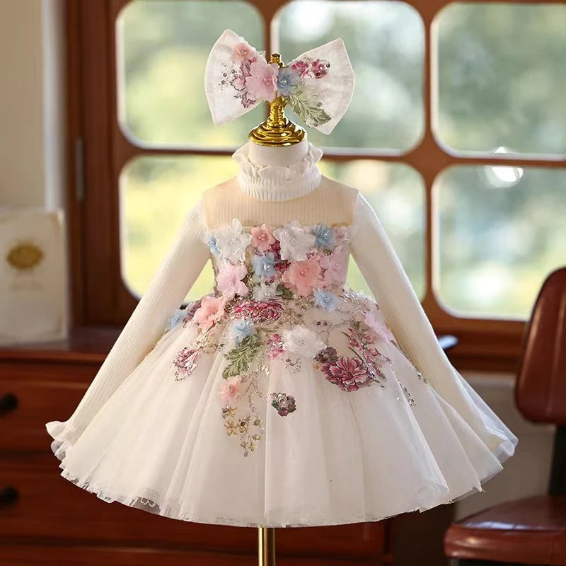Dreamy Vow J404 Charming White Baby Girl Dress Floral Embroidered Tulle Bow for Kids Holiday 1st Birthday Party Short Ball Gown
