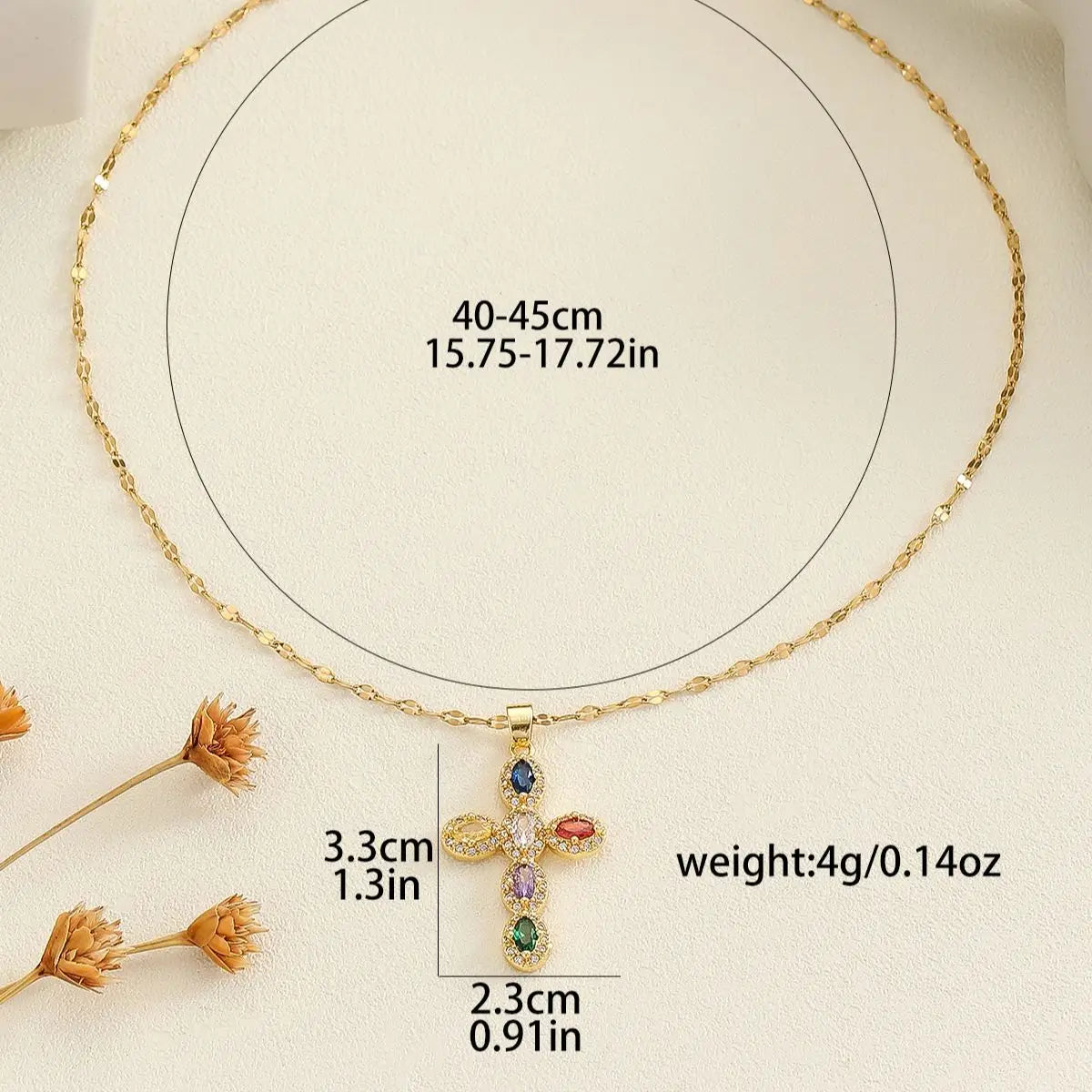 Fashion Personality 1 Piece Necklace Elegant Women's Micro Inlaid Colorful Round Zircon Cross Necklace