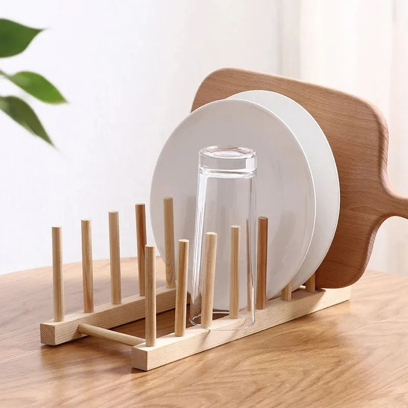Organizador de almacenamiento de cocina, escurridor de vajilla multifuncional, estante de secado de platos de madera, accesorios de cocina