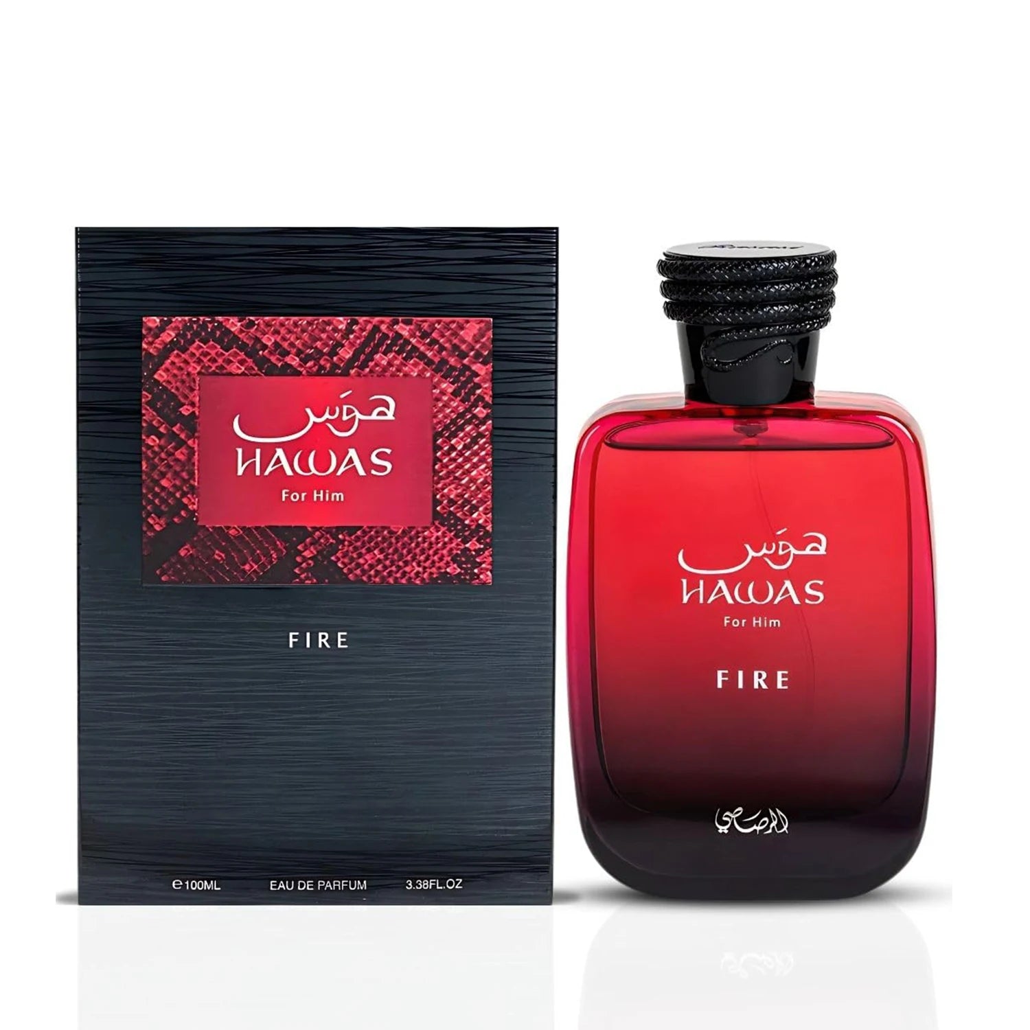 Rasasi Hawas Fire Eau de Parfum Spray for Men – Intense Fiery Spicy & Warm Amber Woody Scent, Long-Lasting Premium Arabian Fragrance, Perfect Gift, 100 ml / 3.4 fl oz