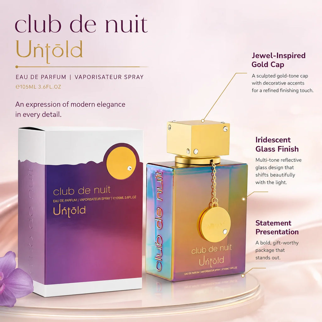 ARMAF Club De Nuit Untold Eau de Parfum 105ml, Unisex Luxury Fragrance Spray, Amber Floral Perfume with Iridescent Bottle and Gift Box