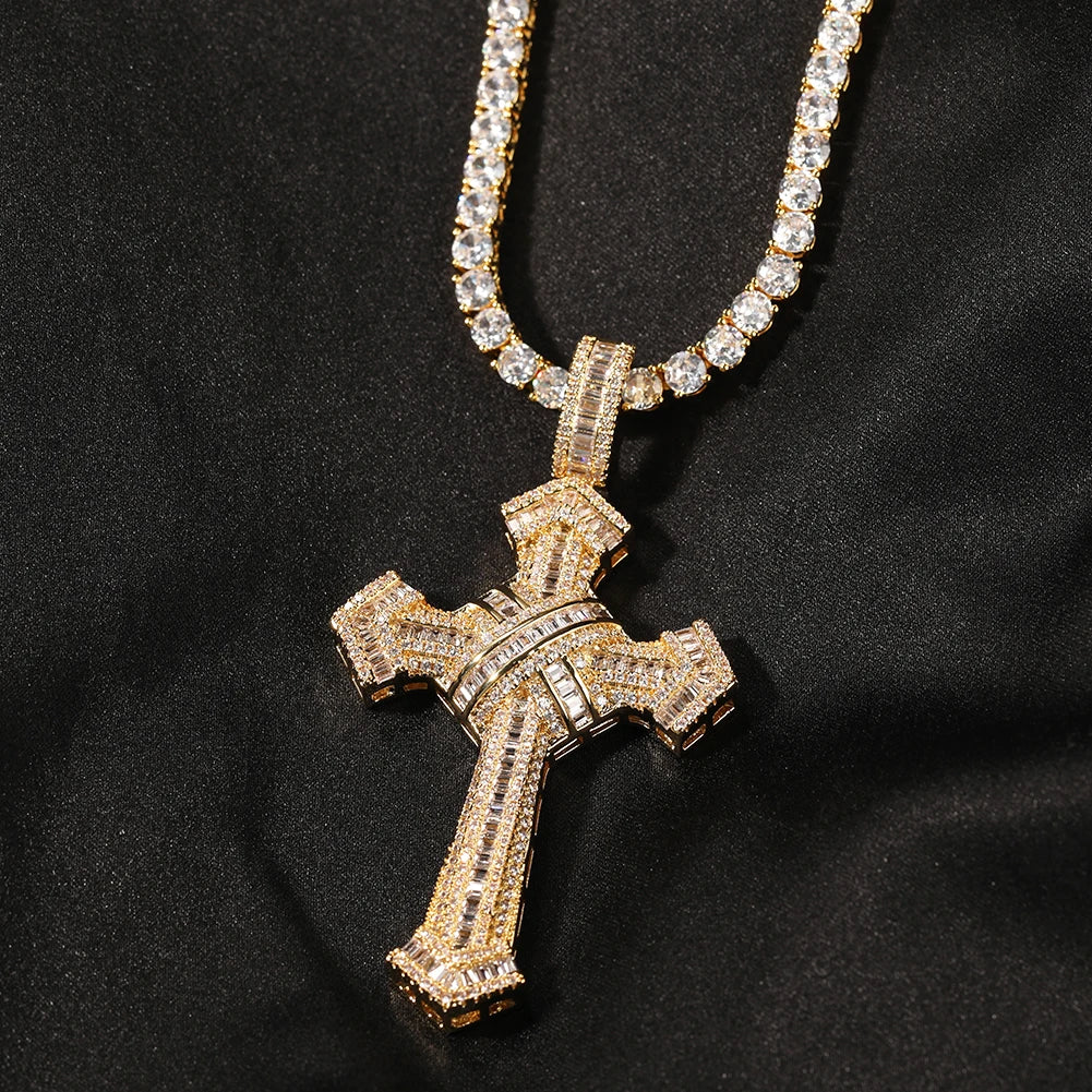 The Bling King Shiny Bundled Cross Pendant Necklace For Men Trendy Christian Jesus Cubic Zirconia Choker Rock Jewelry