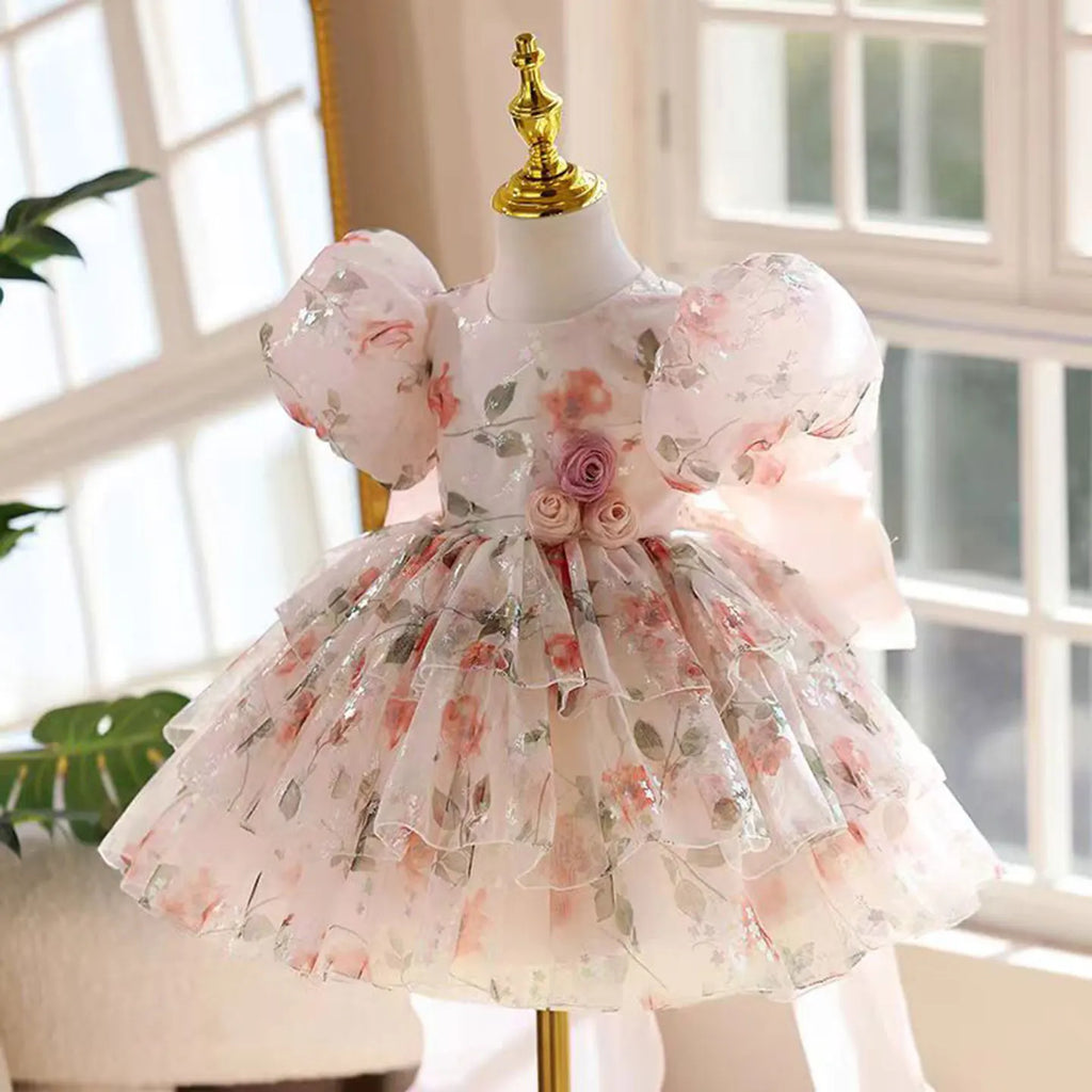 Dreamy Vow J865 Gorgeous O-Neck 3D Flowers Tulle Flower Girl Dress With Bow Tailing Wedding Birthday Party Knee Length Prom Gown