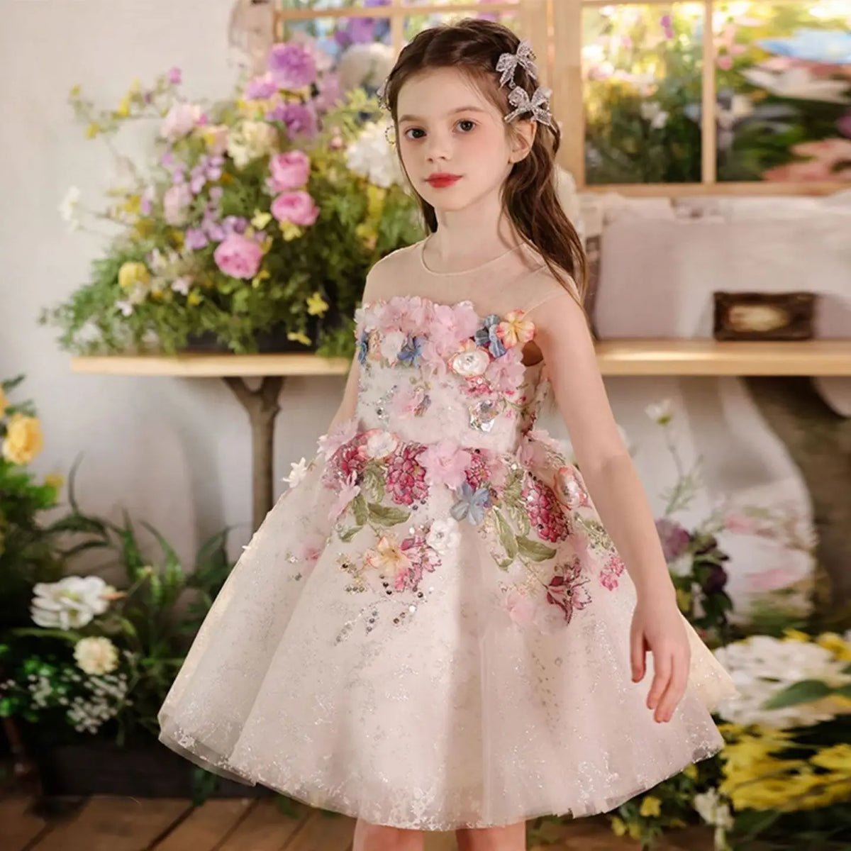 Dreamy Vow J404 Charming White Baby Girl Dress Floral Embroidered Tulle Bow for Kids Holiday 1st Birthday Party Short Ball Gown