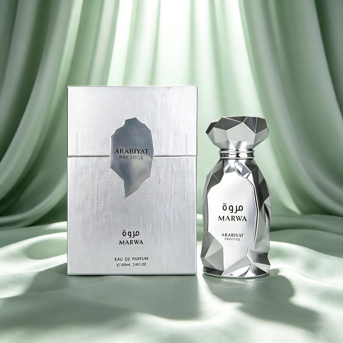 ARABIYAT MARWA Silver Edge Cut perfume 100ml Middle East Luxury Mirror Bottle Durable EDP Gift Box for Men and Women perfume