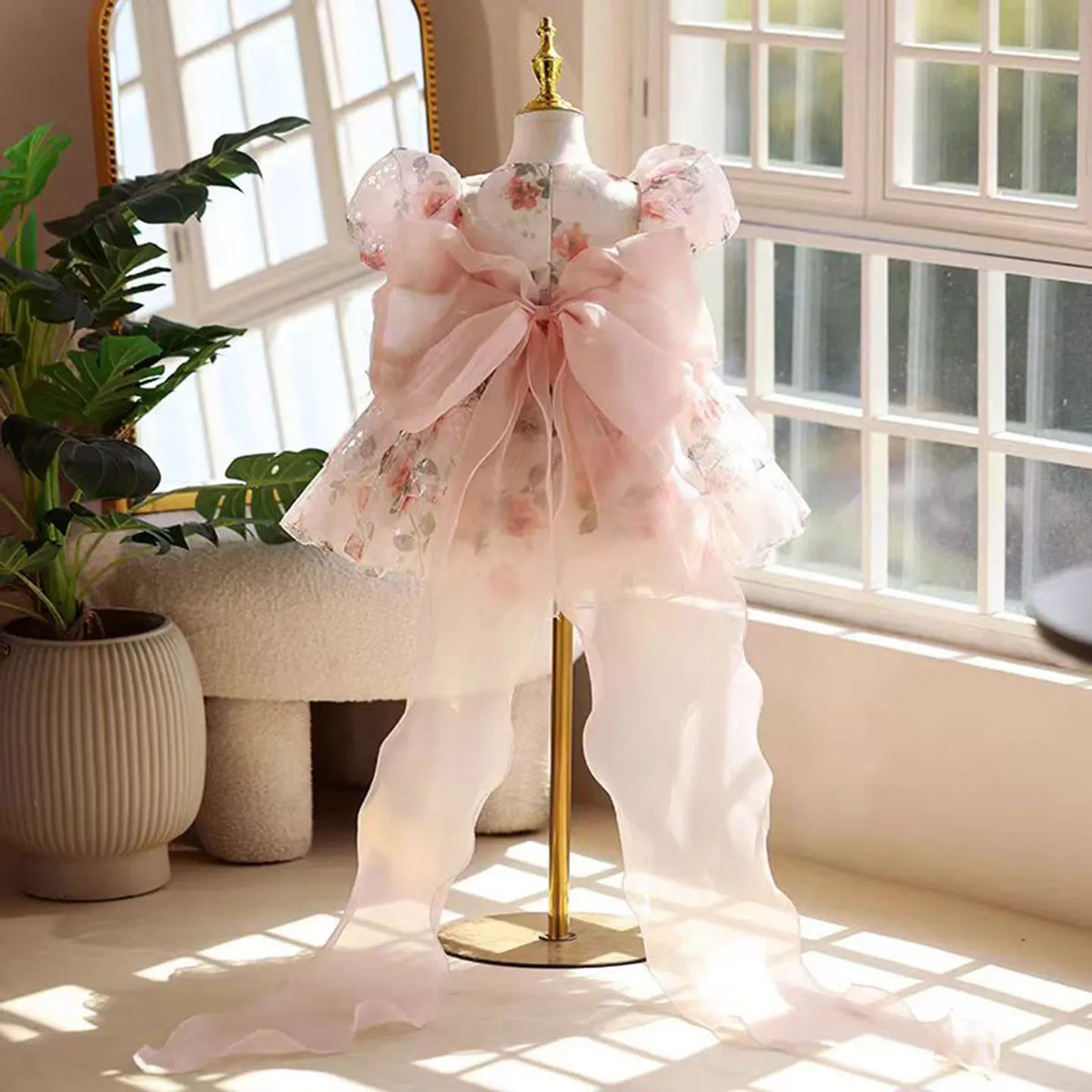 Dreamy Vow J865 Gorgeous O-Neck 3D Flowers Tulle Flower Girl Dress With Bow Tailing Wedding Birthday Party Knee Length Prom Gown