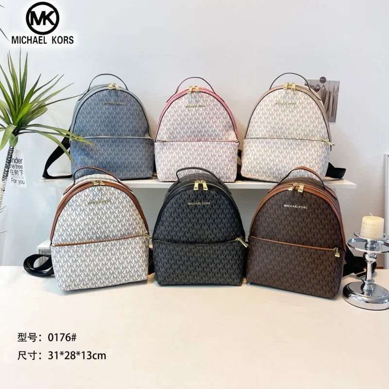 MICHAEL KORS Women's Casual Fashion Backpack MK Classic Vintage Flower Light Luxury Multi functional Vacation Travel Bag Letter