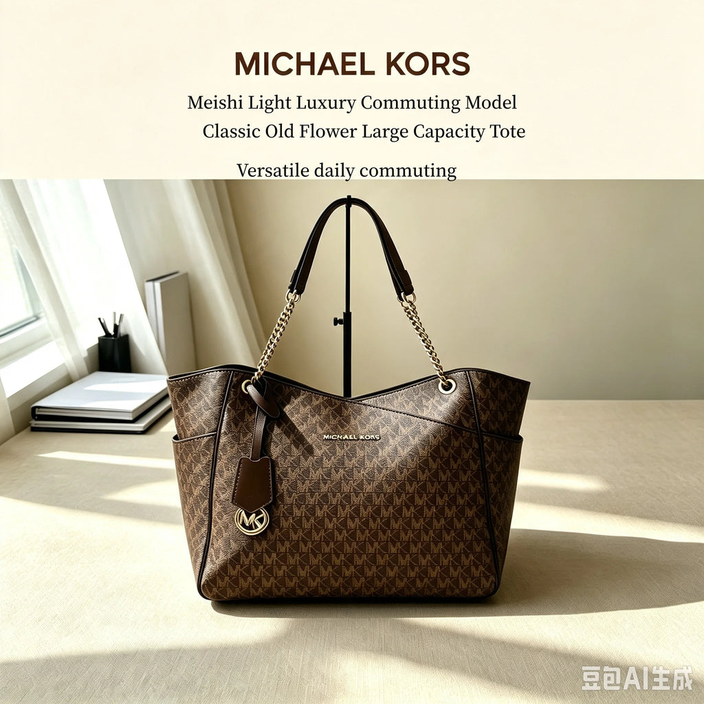 MICHAEL KORS Women's Fashion Casual Shoulder Bag Tote Bag MK Large Capacity Tote Bag Classic Flower Letter Bag Travel Bag