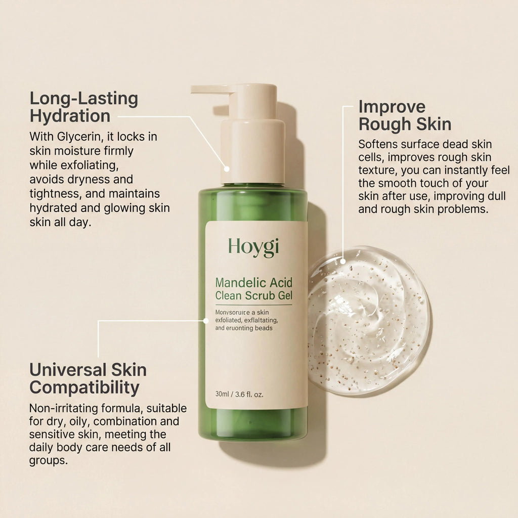 Hoygi Mandelic Acid Clean Scrub Gel Deep Cleansing Oil Control Improve Facial Texture Appearance Gentle Exfoliator Dead Skin Smoothing Skin Care