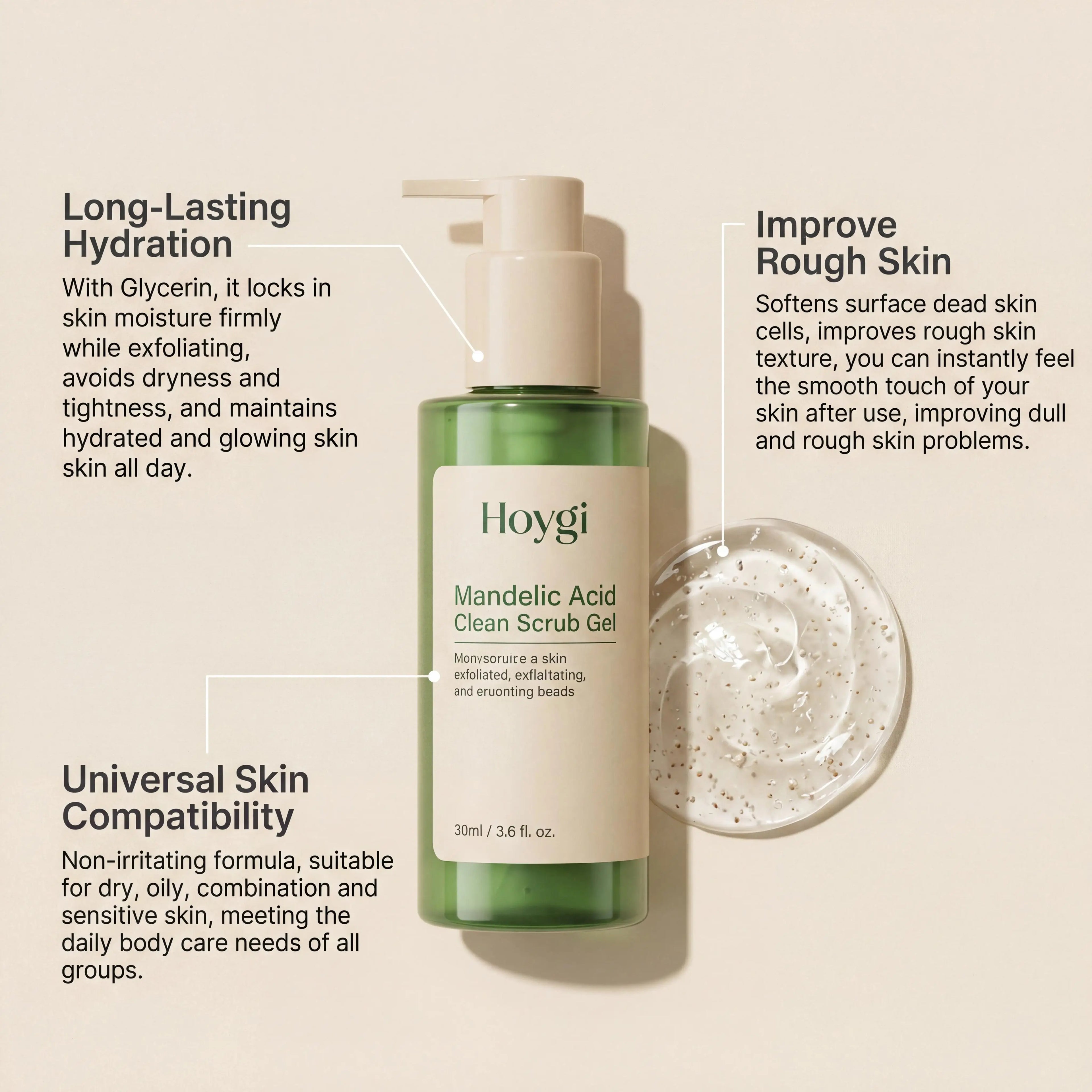 Hoygi Mandelic Acid Clean Scrub Gel Deep Cleansing Oil Control Improve Facial Texture Appearance Gentle Exfoliator Dead Skin Smoothing Skin Care