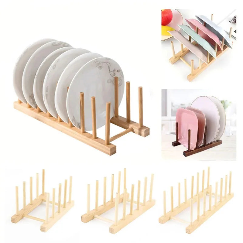 Organizador de almacenamiento de cocina, escurridor de vajilla multifuncional, estante de secado de platos de madera, accesorios de cocina