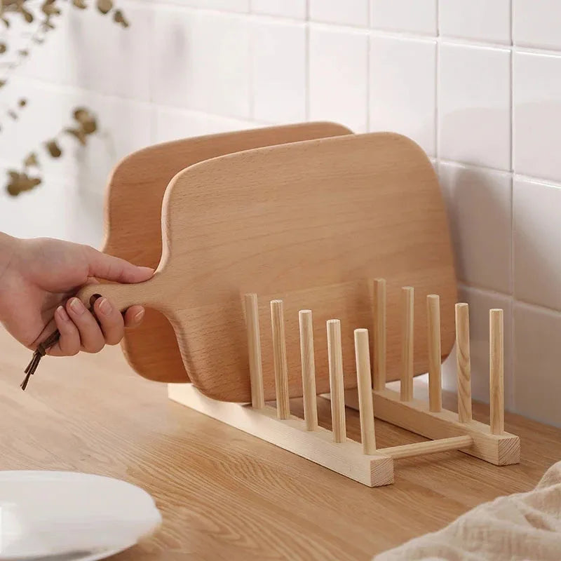 Organizador de almacenamiento de cocina, escurridor de vajilla multifuncional, estante de secado de platos de madera, accesorios de cocina