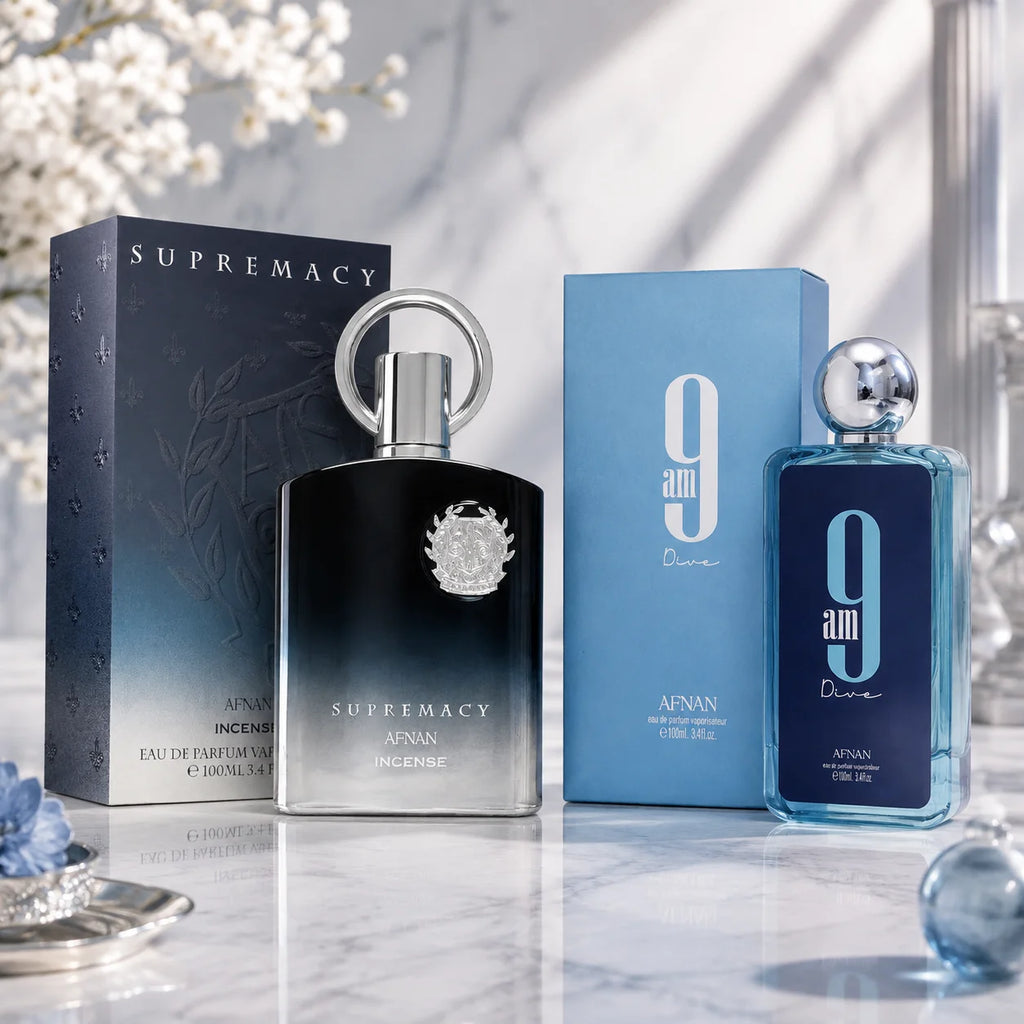 Afnan Men Perfume Set Supremacy Incense & 9AM Dive Eau De Parfum 100ml Each Fresh Woody Aquatic Long‑Lasting Fragrance Gift Set For Men