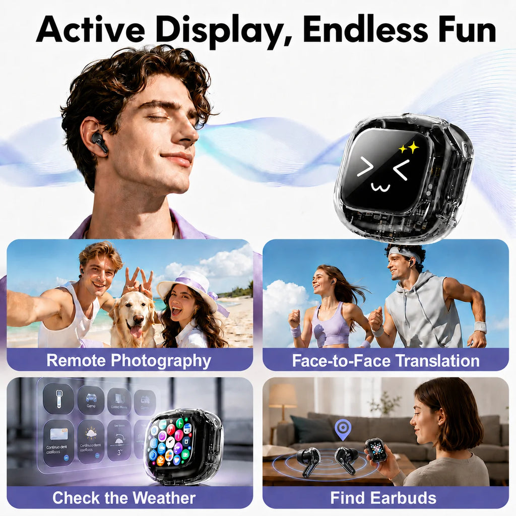 KOUO In-Ear Earbuds with Smart Touch Screen Wireless Bluetooth 5.4 HiFi Audio Earphones for Business Travel Language Translation