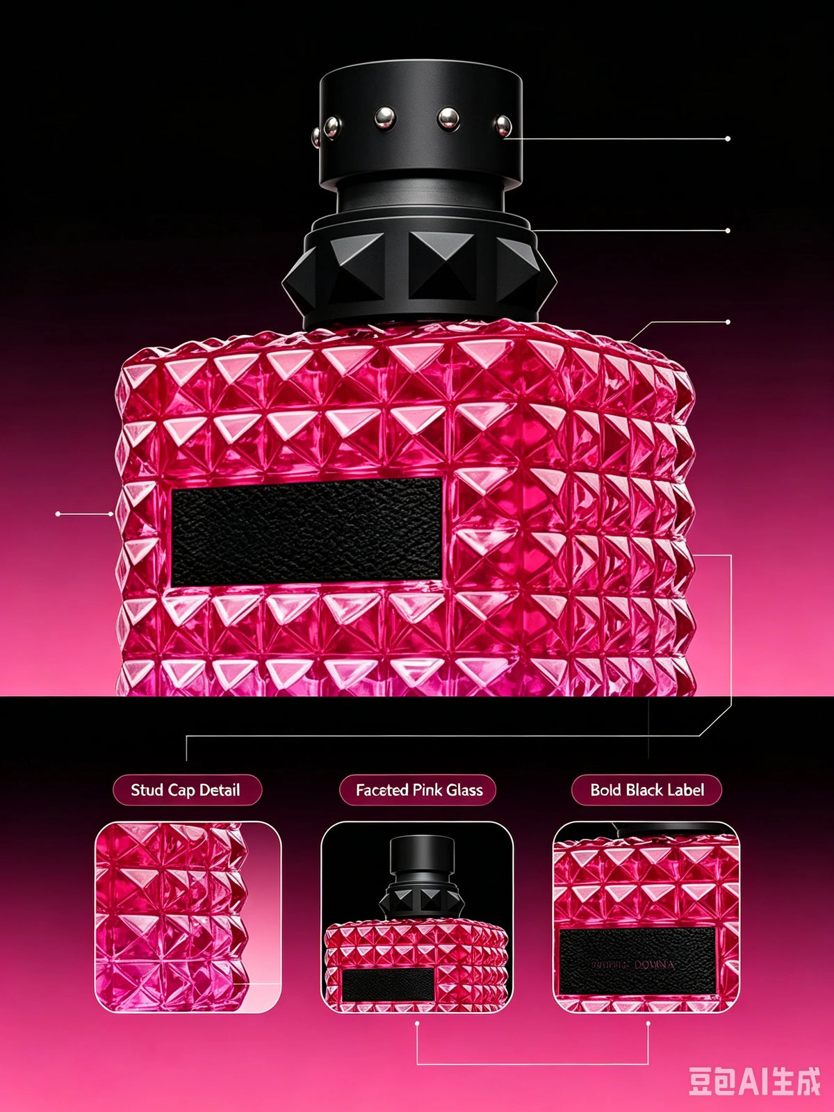 Donna Born in Roma Extradose Parfum 3.4 Fl Oz 100ml, Intense Floral Fruity Gourmand Bold Feminine Luxury Women's Perfume with Wild Raspberry Jasmine Vanilla Patchouli Musk, Extra Long Lasting Deep Scent for Night Out Party Da