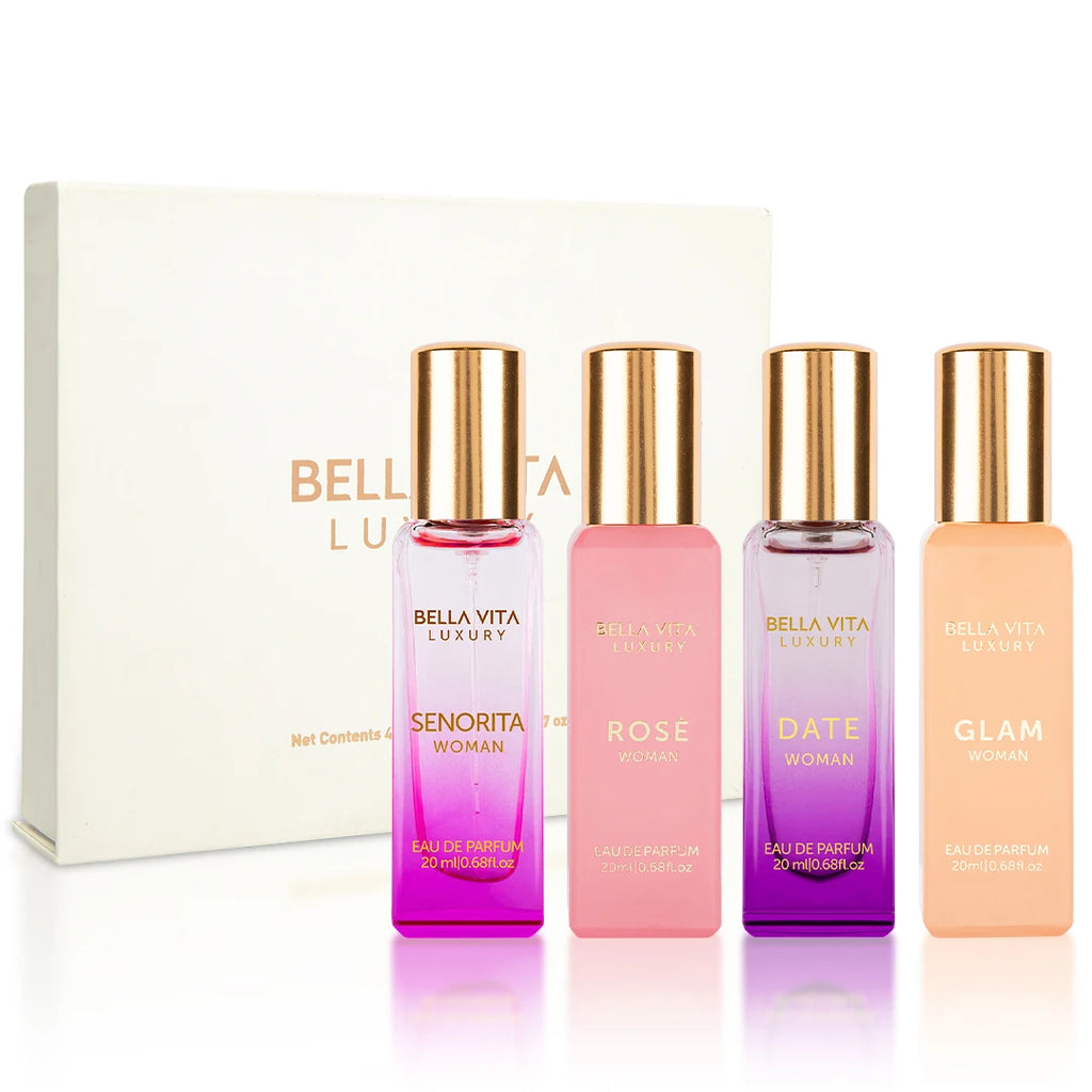 Bellavita Unisex Perfume Gift Set 4x20ml Honey White Oud Skai Fresh Honey Artemisia Lemon Bergamot Sweet Almond Collection for Daily Wear Father Day Gift for Him Her