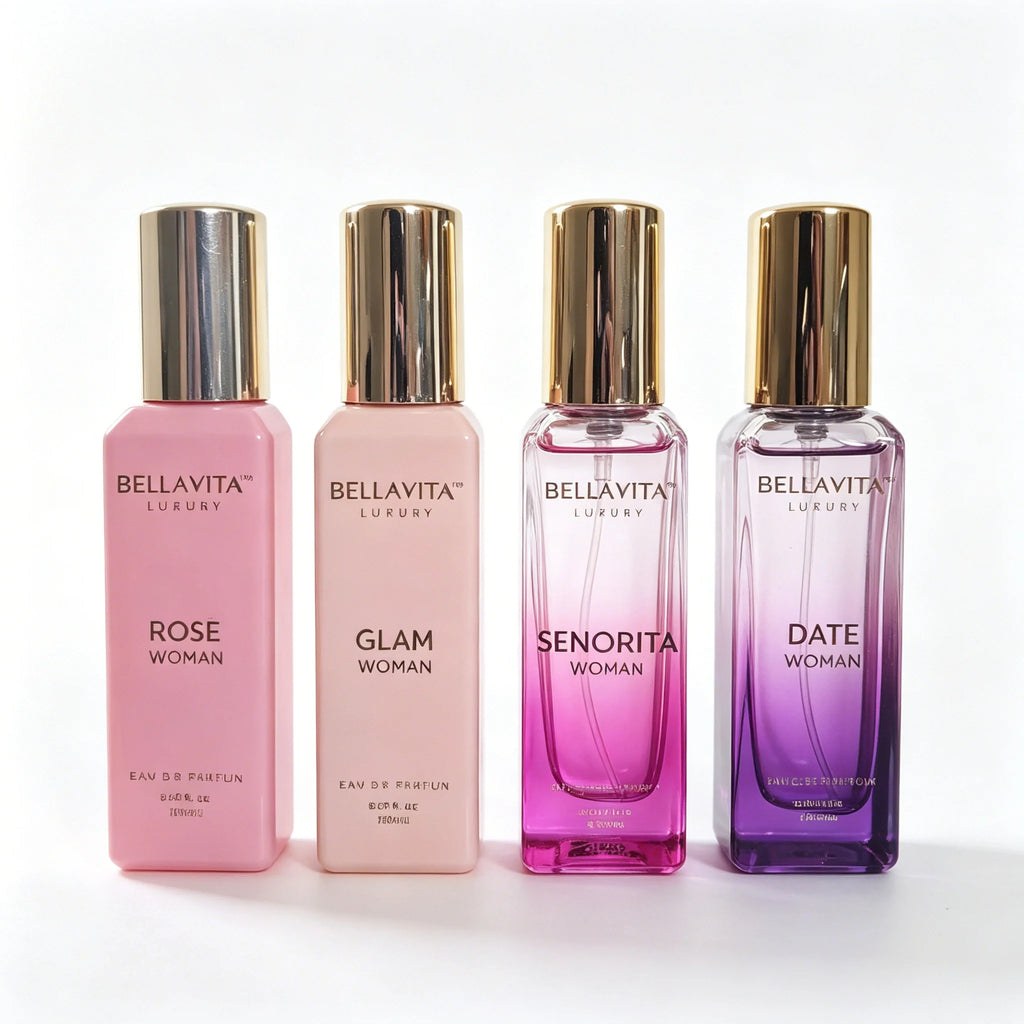 Bellavita Luxury Women's Perfume Gift Set with Rose, Senorita, Date, and Glam A Total of 80ml Perfume for Women Pink Pepper, Yuzu and Floral Peach Long Lasting Fragrance Mother's Day Present