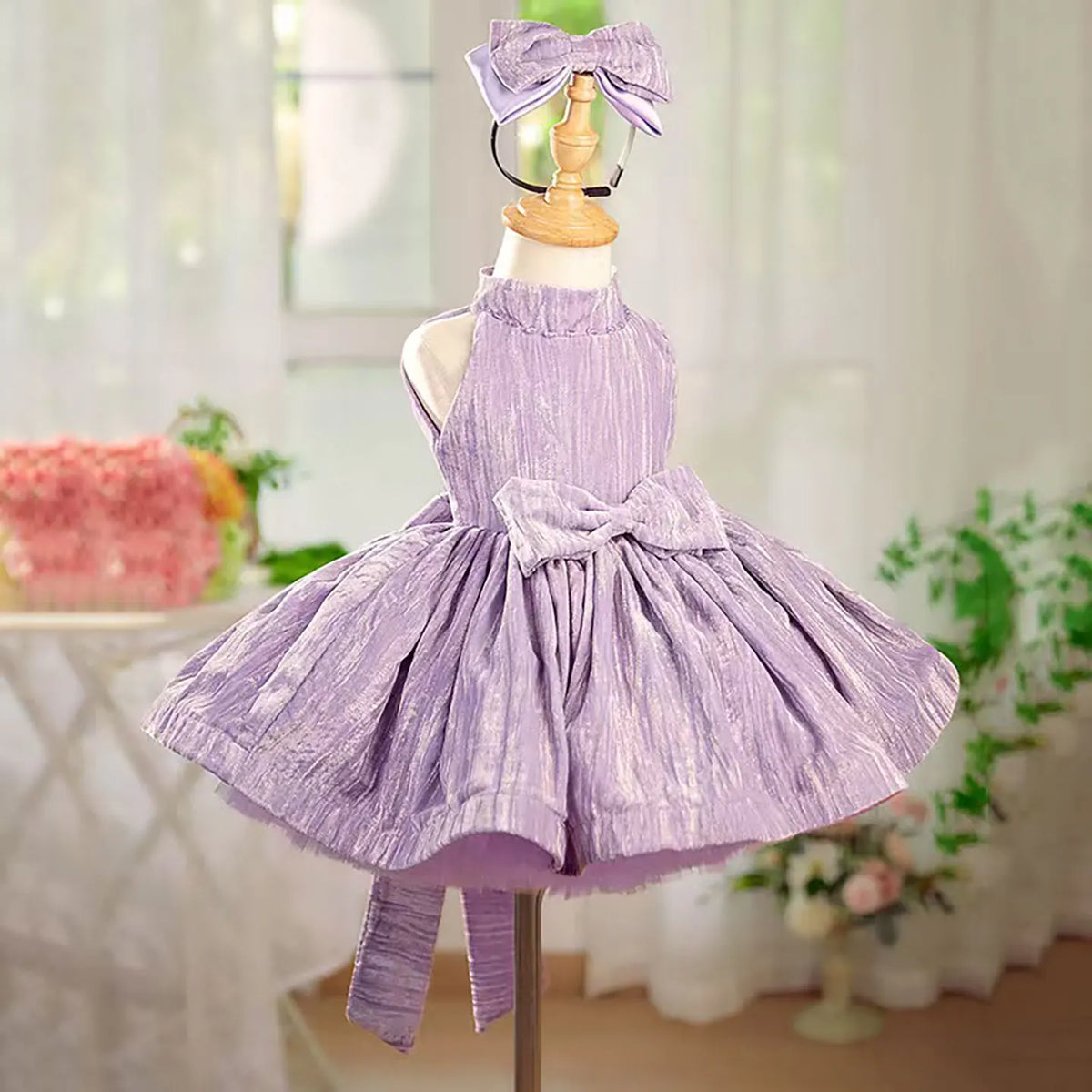 Dreamy Vow J310 Elegant O-Neck Sleeveless Light Lilac Flower Girl Dress With Bow for Kids Holiday Birthday Party Short Ball Gown